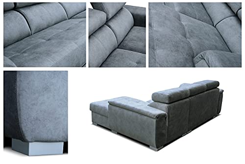 Robin Silver Ecksofa mit Schlaffunktion, Schlafsofa mit Bettkasten, Freistehendes Eckcouch in L-Form, verstellbare Rückenlehne, Polstergarnitur Sofa