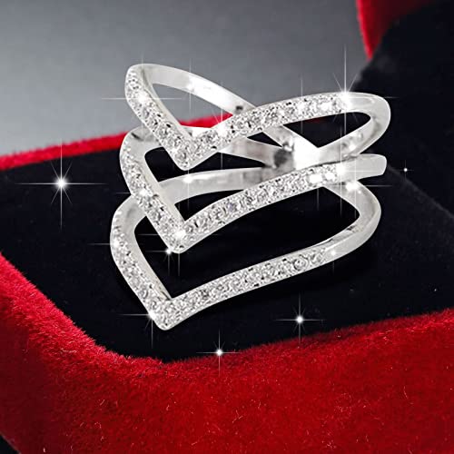 Yowablo Silber V Form Ring DREI Reihen V Strass Ring Elegante Geometrie Strass Ring Voller Ringe Für Frauen Größe 6 9 Ringe Mit Gravur Für Silber