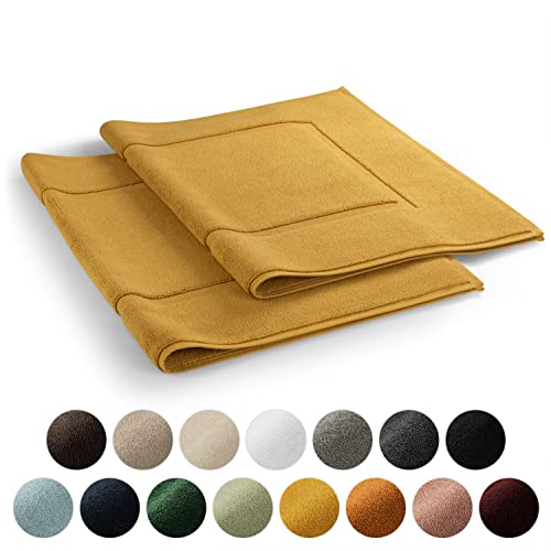 Blumtal 2er Set Premium Frottier Badematte - Badeteppich Oeko-TEX® Zertifiziert, waschbarer Badvorleger 50x80cm, saugstark & weich, Spicy Mustard - gelb