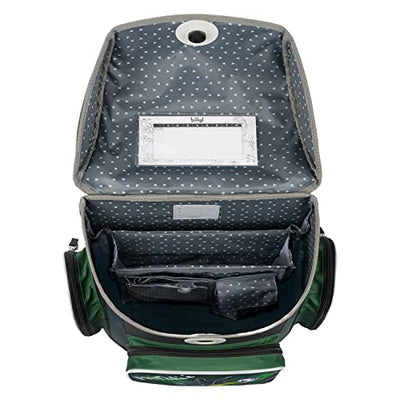 Baagl Schulranzen Jungen Set 3 Teilig, ERGO Schultasche ab 1. Klasse, Ergonomische Grundschule Ranzen mit Brustgurt (Fussball)