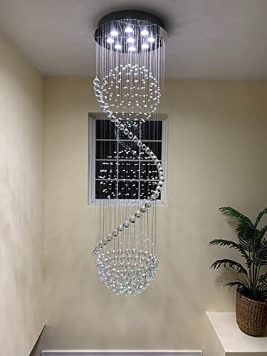 Luxus Spiral Sphere Kristall Kronleuchter, Spektakuläre Droplet LED Deckenleuchte, Unterputz Pendelleuchte für Wohnzimmer Hotel Eingangsbereich Flur Foyer Romantisches Dekor, Größe: D50cm H180cm