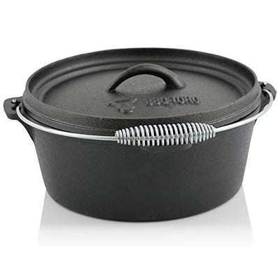 BBQ-Toro Dutch Oven Set in Holzkiste mit Dutch Oven und mehr | Gusseisen - bereits eingebrannt (7-teilig)