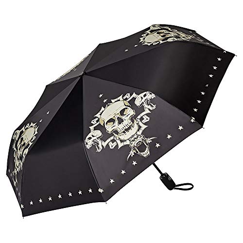 VON LILIENFELD Regenschirm Taschenschirm Skull Totenkopf Schädel Windfest Auf-Zu-Automatik Stabil Leicht