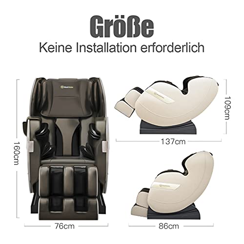 Real Relax Massagesessel, Massagesessel Ganzkörpermassage mit Wärmefunktion Bluetooth für Hause und Büro, Favor-03 Plus Braun