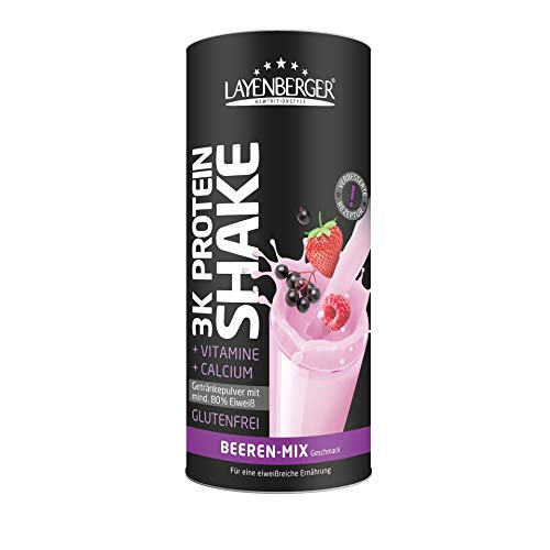 Layenberger 3K Protein Shake Beeren Mix, 80 % Eiweiß und nur 4,3 % Kohlenhydrate bei nur 2,4 g Zucker, (1 x 360 g)