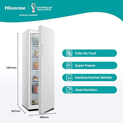 Hisense FV245N4AW2 Gefrierschrank/ TotalNoFrost/ SuperFreeze/ Türalarm/ BigBox/ 169,1 cm/ Gefrierteil 194 l/ 41 dB/ 219 kWh/ Jahr/ Inox-Look, Weiß