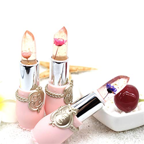 Clear Flower Jelly Lippenstift, 6 Packungen Nahrhafte Feuchtigkeitscreme Lippenbalsam Temperatur Farbwechsel Lippenstift Matt Lang anhaltender Lipgloss (Rosa)