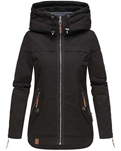 Navahoo Damen Jacke Frühling Übergangsjacke Parka Mantel Kapuze B692 [B692-Wek-Schwarz-Gr.L]