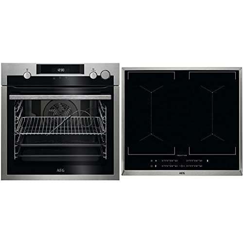 AEG BSS575021M Einbau-Backofen SteamCrisp – mit Dampfunterstützung/Pyrolyse – Selbstreinigung & IKE64450XB Autarkes Kochfeld/Herdplatte mit Touchscreen & Topferkennung / 60 cm