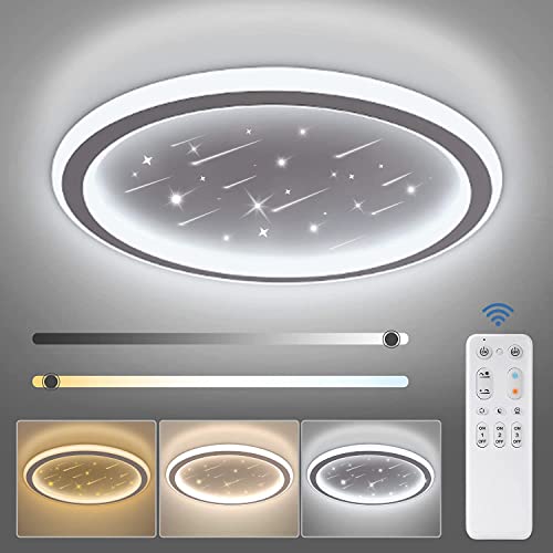 Upgrade Led Deckenleuchte Dimmbar mit Fernbedienung | NIXIUKOL LED Deckenleuchte Sternenhimmel Rund Flach Deckenlampe Schlafzimmer 24W | Ultra Dünn Led Panel Deckenleuchte für Wohnzimmer Küche | 30cm