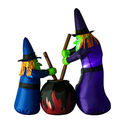 HOMCOM Aufblasbare Hexen Hexenkessel Figur Luftfigur Halloween Deko mit LED Beleuchtung, Polyester, 170x60x180cm