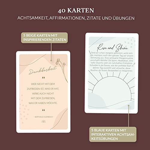 40 Achtsamkeitskarten von Lebenskompass® - Anti Stress Achtsamkeit Karten - Affirmationen, Übungen, Glückskarten & Sprüche Kärtchen - Mitbringsel Geschenkidee/Kleines Geschenk für Frauen & Freundin