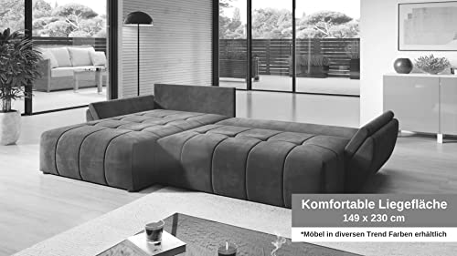 FURNIX Ecksofa Calvani mit Schlaffunktion und Bettkasten - Couch Wohnzimmersofa mit Kissen - L-Form Sofa, Stellfüße in Chromoptik - B280 x T190 x H91 cm, Liegefläche 230 x 149 cm - MH 48 (Gold)