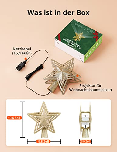 Weihnachtsdeko Christbaumschmuck, Weihnachtsbaumspitze Stern Weihnachtsbaum Topper, Christbaumspitze LED Weihnachtsmann Projektor 180° drehbare Musterprojektion für Weihnachten, Party, Innendekoration