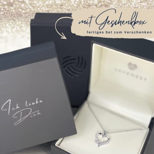 Herzkette Silber 925 Halskette Damen *Ich Liebe Dich* Kette Silberkette Herzanhänger Herz Schmuck Geschenke für Frauen Freundin Sie zum Geburtstag Hochzeitstag Jahrestag Liebesbeweis Liebesgeschenk