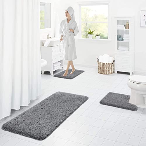 Homaxy Badezimmerteppich rutschfest Waschbar Badematte Weich Flauschig Badteppich Shaggy Hochflor Mikrofaser Badvorleger – 43 x 61 cm, Grau