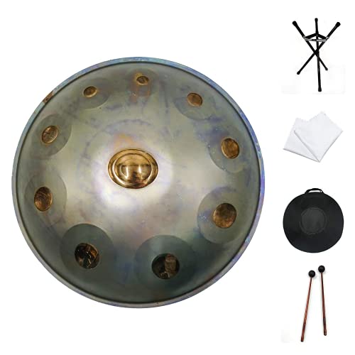 Handpan Drum Instrument, AS Handpan Drum In D-Moll 10 Noten 22 Zoll Stahl Handpan D Dur Mit Soft Hand Pan Bag, Percussion Instrument Suitable for Meditation, Polaris Golden