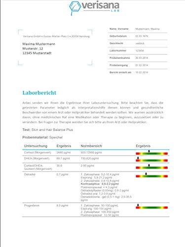 Hormon Test Cortisol, Östradiol, Testosteron, Progesteron, DHEA | Labortest bei Haarausfall und unreiner Haut | Skin & Hair Balance Plus | Verisana