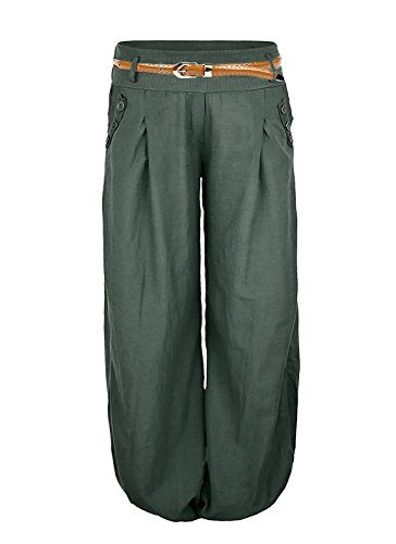 Cindeyar Damen Haremshose Elegant Winter Pumphose Lange Leinen Yoga mit Gürtel Aladin Pants,1 Hosen+1 Gürtel (L, Armeegrün)