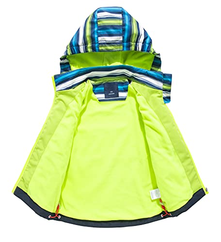 YOUNGSOUL Kinder Gefütterte Regenjacke Mädchen Windjacke Jungen Übergangsjacke Outdoorjacke Softshelljacke mit Farbblock und Gestreift Grün DE: 104-110 (Herstellergröße 110)