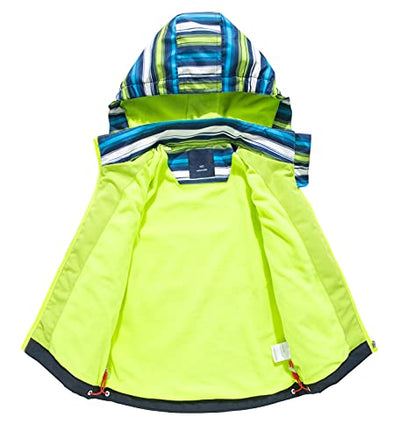 YOUNGSOUL Kinder Gefütterte Regenjacke Mädchen Windjacke Jungen Übergangsjacke Outdoorjacke Softshelljacke mit Farbblock und Gestreift Grün DE: 104-110 (Herstellergröße 110)