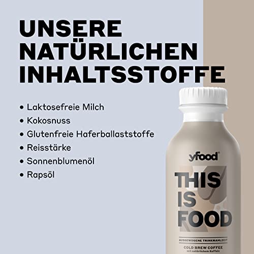 yfood Drink Cold Brew Coffee, Leckere Trinkmahlzeit für unterwegs, THIS IS FOOD Drink, 33g Protein, 26 Vitamine und Mineralstoffe, 12 x 500ml, Geschmack Kaffee