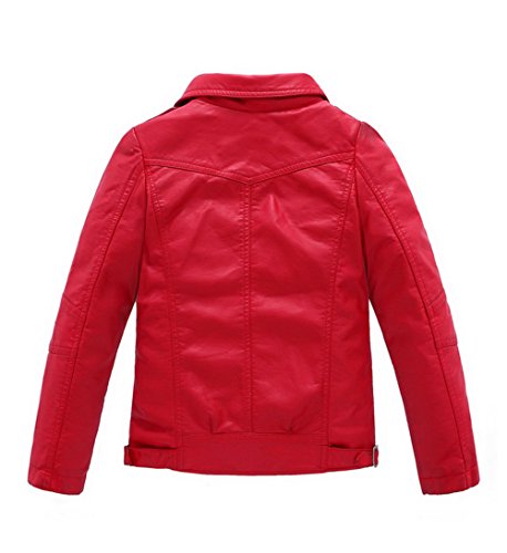 YOUNGSOUL Jungen Mädchen Lederjacke Kinder Kragen Motorrad Bikerjacke aus Kunstleder Frühjahr Herbst Rot 110(3-4 Jahre) / Größe 110