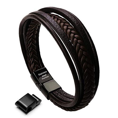 armband herren,herren Armband,lederarmband herren,herren lederarmband,lederarmband für männer,edelstahl magnetverschluss(leder braun mit extra Glied)