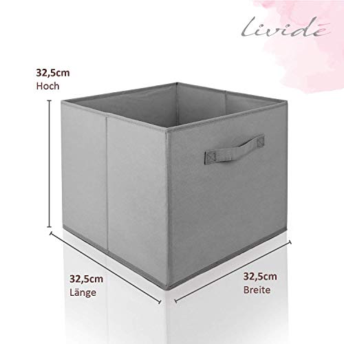 Lividé 6 STÜCK Aufbewahrungsbox in Grau | kompatibel mit IKEA Kallax Regalen | 33cm x 33cm x 33cm | hochwertige Aufbewahrungskiste mit praktischem Griff für mehr Ordnung im Schrank