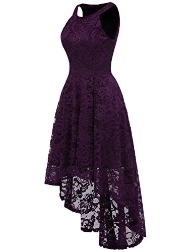 Dressystar Damen Elegant Vokuhila Cocktailkleid Spitzenkleid Chiffon Festliche Hochzeit Party Brautjungfer Kleider Grape 4XL