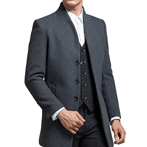 YOUTHUP Herren Mantenl Slim Fit Winter Wollmantel Dicker Langer Übergangsmantel Frühling Lässiger Wintermantel, Grau (Stil 2), M