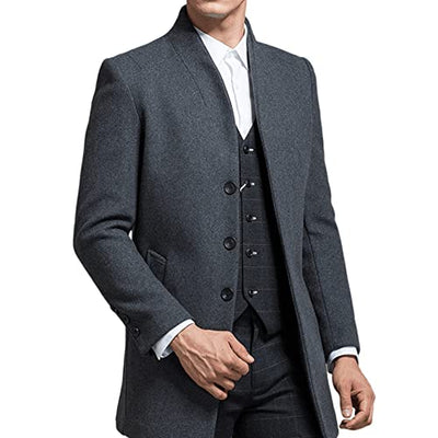 YOUTHUP Herren Mantenl Slim Fit Winter Wollmantel Dicker Langer Übergangsmantel Frühling Lässiger Wintermantel, Grau (Stil 2), M