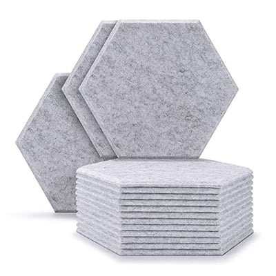 12 Packungen Akustische Absorptions-Paneels, AGPTEK 30 x 26 x 0,9 cm Hexagon Absorptionsplatten, Akustische Schallschutz Isolierungs-Fliesen, Ideal für Wanddekoration und Akustische Maßnahmen