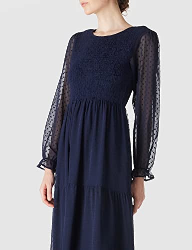 Amazon Brand - find. Damen lässiges Maxikleid Polka Dot Lange Ärmel Party-Maxikleider, Marineblau, Größe S