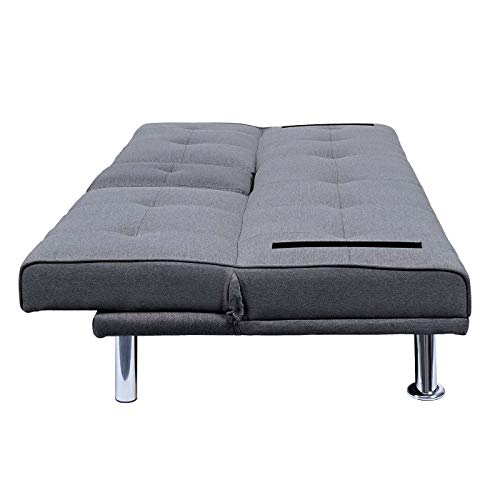 Mendler 3er-Sofa HWC-F60, Couch Schlafsofa Gästebett, Tassenhalter verstellbar 97x166cm - Textil, dunkelgrau