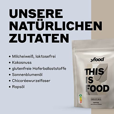 yfood Pulver Coffee, Leckere Trinkmahlzeit für unterwegs, THIS IS FOOD Pulver, 25g Protein, 17 Mahlzeiten, 26 Vitamine und Mineralstoffe, 1,5kg Beutel, Geschmack Kaffee