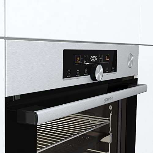 Gorenje 738600 OptiBake Advanced BPSA 6747 A08X Einbau-Backofen / 77L / Heißluft/Pyrolyse/AutoBake/Touch Bedienung/Bratenthermometer/GentleClose & Open/SteamAssist/PizzaMode 300°C/Inox