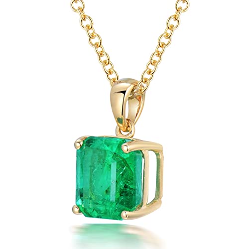 AMDXD Kette Damen 18 Karat Gold, Smaragd Labor Erstellt Smaragd 2.5ct Quadrat Anhänger Charms Echter Schmuck