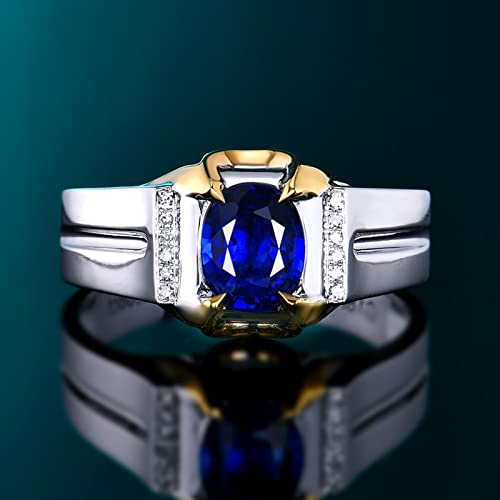 AMDXD Echtgold Schmuck, Solitärring Weiß Gold Au750, Blau Saphir 1.08ct Pärchen Ringe Verlobungsring Freundschaftsringe Klassischer Männer Ringe mit Diamant Gr.47 (15.0)