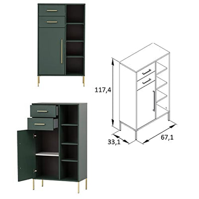 Lomadox Badmöbel Set inkl. Beleuchtung in waldgrün, B/H/T: ca. 207,6/184,3/33,1 cm