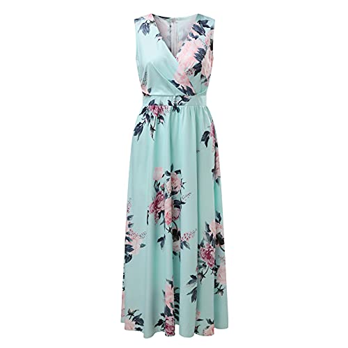 Unbekannt Sommerkleid, langes Kleid, Partykleid, modisch, für Damen, sexy, Blumenmuster, Chiffon, V-Ausschnitt, langes Kleid, Damen, Partykleid, Mehrfarbig Small