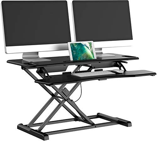 bonVIVO Höhenverstellbarer Schreibtisch-Aufsatz 95 x 40 - Sit-Stand-Erhöhung Macht Jede Workstation zum Standing Desk - Belastbar bis 15 kg - Weihnachtsgeschenke & Gadgets - Schwarz