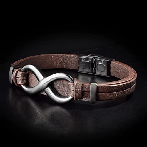 UNIQAL | Unendlichkeit Leder Armband "INFINITY" Herren | Edelstahl/Echtleder Schwarz und Braun + Geschenk Etui box (Braun, 21)