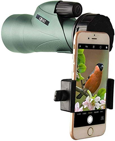 Gosky 12x55 High Definition Monokular Teleskop und schneller Smartphone-Halter - Neuestes wasserdichtes Monokular -BAK4 Prisma für Wildtiere Vogelbeobachtung Jagd Camping Reisen Wildtiergeheimnis