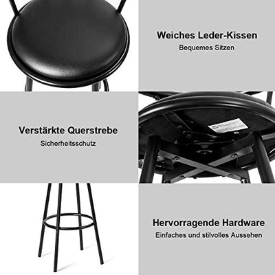 COSTWAY Barhocker 2er Set, Barstuhl mit Rückenlehne und Fußstütze, 360° drehbar, Sitzhöhe 72 cm, Drehhocker Tresenhocker Bistrohocker Küchenhocker, Metallgestell, schwarz