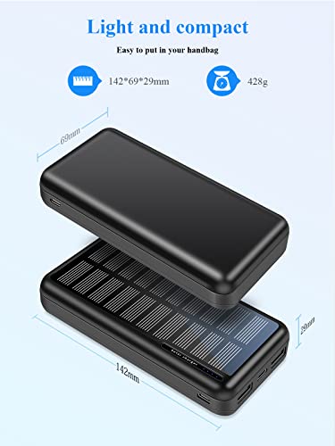 Rsesun 26800mAh Solar Powerbank,Externe Handyakkus Ladegerät Tragbares USB C Power Bank Mit 2 Eingängen und 2 Ausgängen, Solar Ladegerät Outdoor Kompatibel mit Smartphones Samsung, Huawei, Xiaomi