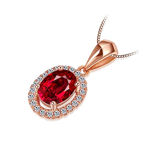 Halskette Diamanten, Damen Schmuck 18 Karat Roségold Kettenanhänger Elegantes Oval mit Rubin 0,45 Ct 0.4X0.6Cm Verlobungsgeschenk