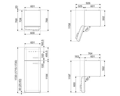 Smeg FAB30RBL3 Kühlschrank /Kühlteil222 liters /Gefrierteil72 liters