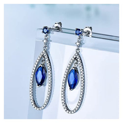 ACEACE Erstellt Saphir Wassertropfen Ohrringe Halskette Reale 925 Sterling Silber Schmuck Sets for Frauen Klassisches Geschenk Fine Schmuck (Gem Color : Sapphire)