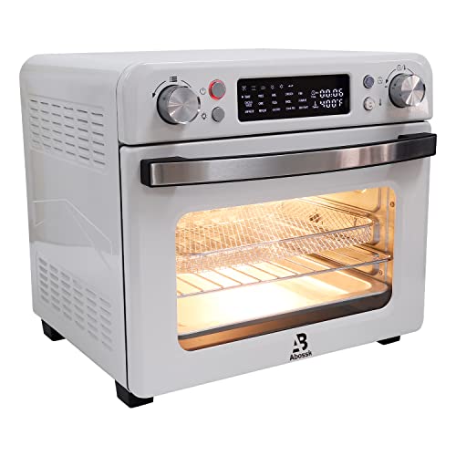 25 L Heißluftfritteuse, Heißluft-Backofen 1700W mit 9 Programmen, 25 L Kapazität, 5 Zubehör, mit LED-Display, Temperaturregelung und Timer (25L-weiß-Doppelknopf)